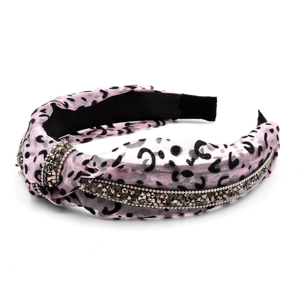 Wholesale Rhinestone with Mesh Leopard Pattern Fabric Knots and Hoops